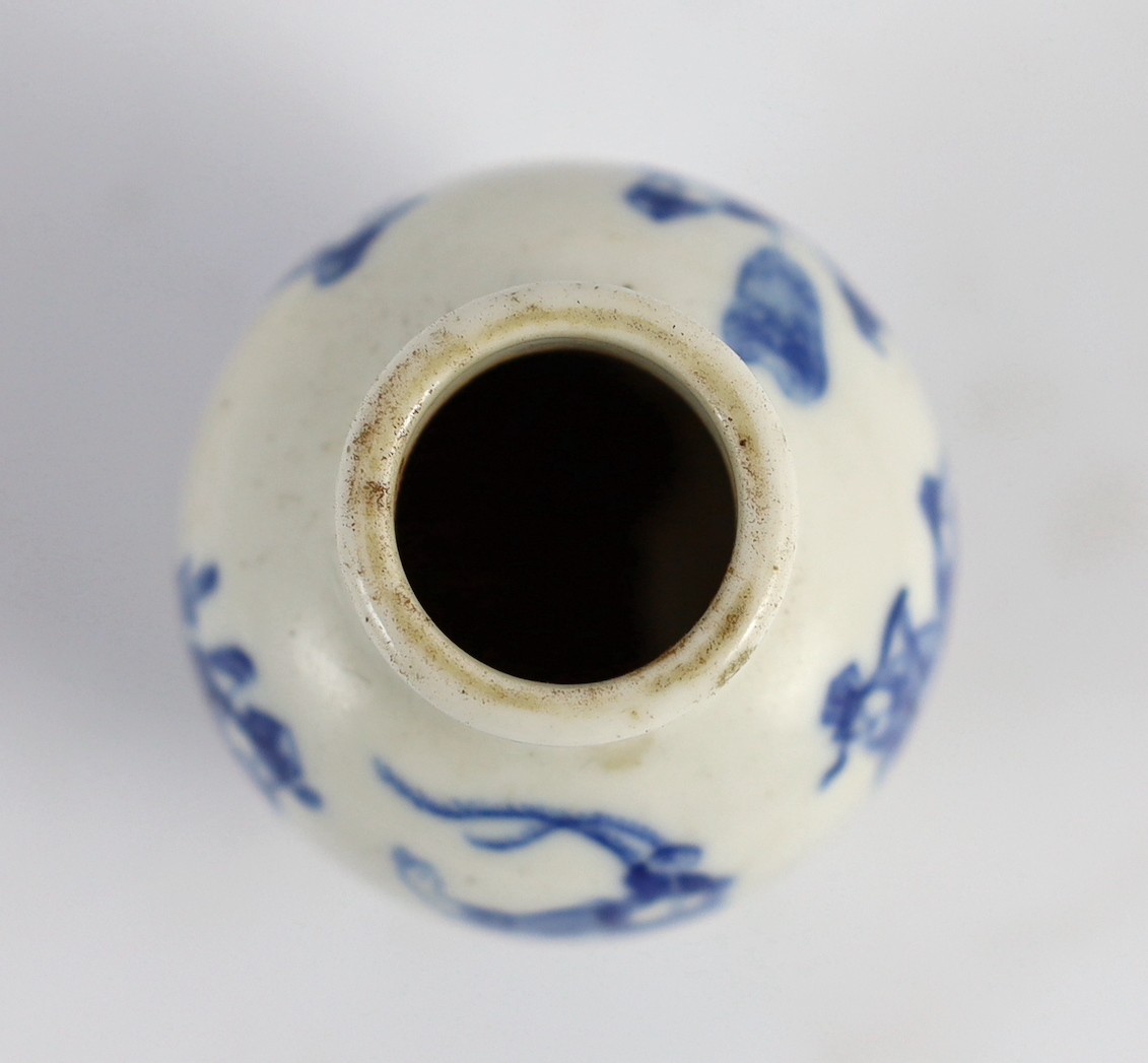 A Chinese blue and white 'scholars' snuff bottle and original stopper, 19th century, 5.8 cm high